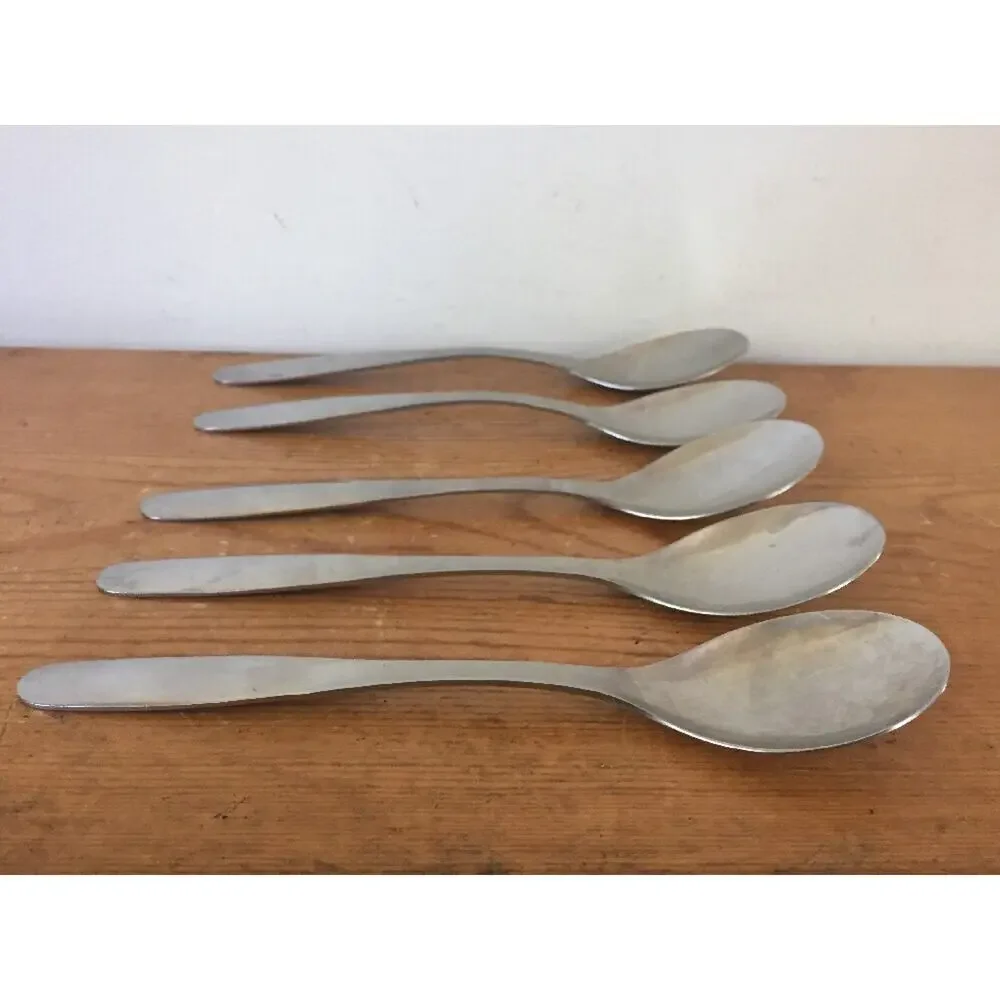 Set Of 5 Vintage Hackman Finland Stainless Steel Soup Spoons Silverware Flatware